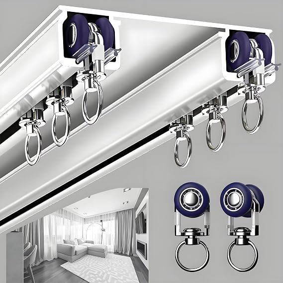 Silent Double Curtain Track Ceiling Mounted Aluminum Room Divider Rails Slider Track System for Hospital Bedroom Kitchen White 1.6m(5.2ft)