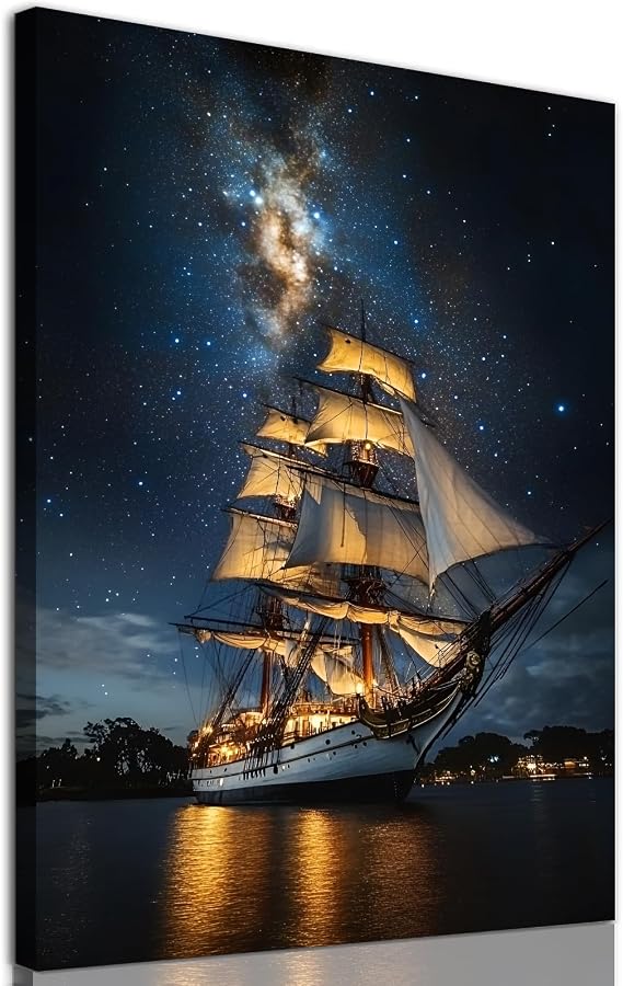 Tevenuktla Nautical Paintings Canvas Wall Art Vintage Boat Picture Modern Nautical Poster for Living Room Vintage Ocean Paintings Ocean Seascape Painting Ship Landscape Prints 16x24in No Frame