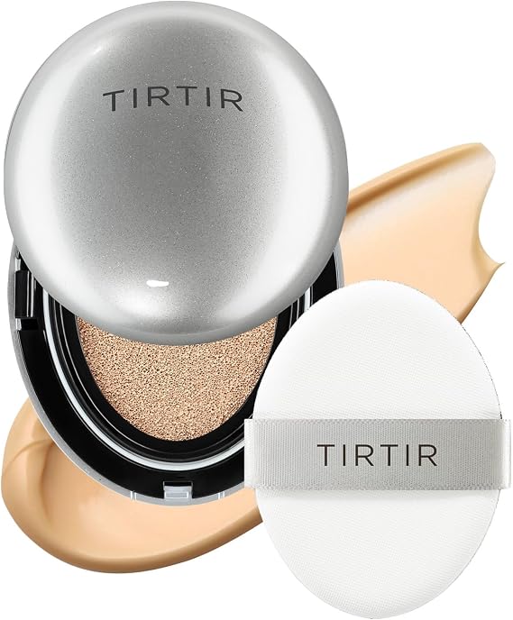 TIRTIR Mask Fit Aura Glow Silver Cushion Foundation | Semi-glow Finish, Natural Coverage, Moisturizing, Lightweight, Korean cushion foundation (#24N Latte, Full Size, 0.63 Fl Oz)