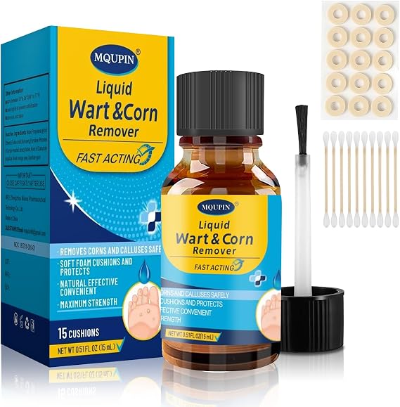 MQUPIN Corn Remover for Feet,15ML Liquid for Corns Removers in Feet,Efficient Removal Callus,Equipped with 15PCS Corns Plasters and 10 Cotton Swabs, Corn Remover for Toes Quickly.