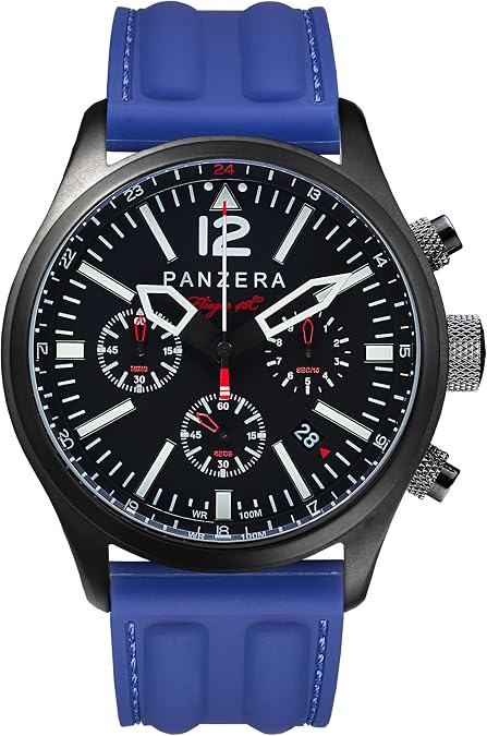 Panzera Flieger 46C Stainless Steel Pilots Watch for Men - Analog Pilot Time Piece - Quartz Chronograph - Designed & Assembled in Australia