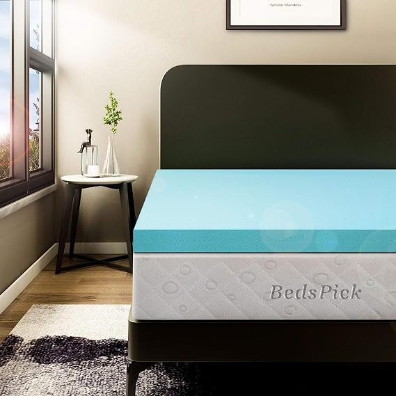 BedsPick Memory Foam Mattress Topper Twin Size, 2 Inch Cooling Gel, Soft Mattress Pads for Sleeper Sofa, RV, Camper, CertiPUR-US