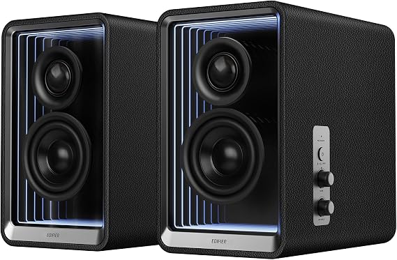 Edifier QR65 Active Monitor Speakers with 65W GaN Fast Charger Function, 70W RMS Bluetooth Computer Speaker with Hi-Res 24bit Wireless Audio, Subwoofer Out and Light Effects (Black)