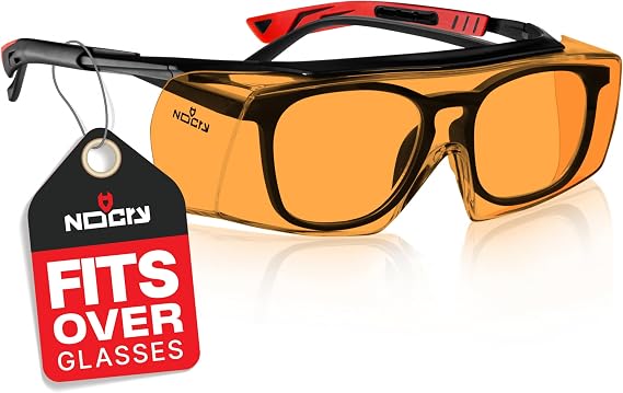 NoCry ANSI Z87.1 Blue Light Filter Safety Glasses for Glasses Wearers and Non-Glasses Wearers 100% UV Protection Orange Scratch-Resistant Anti-Fog Glasses; Blue Light Filter Glasses for Women and Men