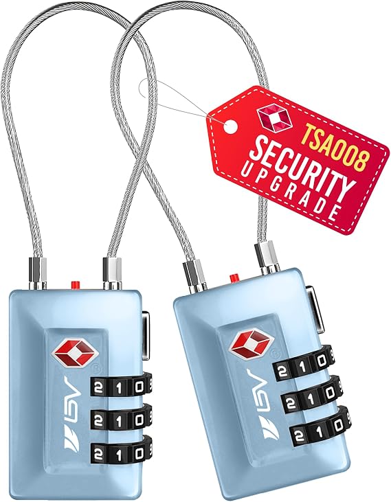 TSA Accepted Luggage Travel Lock, Set-Your-Own Combination Lock for School Gym Locker, Luggage Suitcase Baggage Locks, Filing Cabinets, Toolbox, Case (TSA008-2 Pack, Arctic Blue)