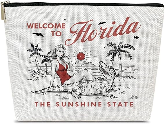 Florida Makeup Bag, Girls Trip Cosmetic Bag for Purse, Birthday Gifts for Women Female Friends BFF Traveler Sister, Florida Souvenirs, City Travel Organizer, colorful