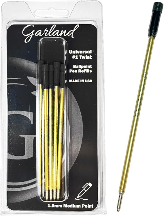Garland Universal #1 Cross Compatible Ballpoint Pen Refill, USA Made, 1.0mm Medium Point, Smooth Writing, 5 Pack (Black) (#1-Blk)