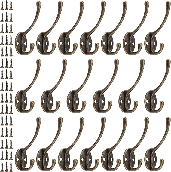 SEUNMUK 20 PCS Heavy Duty Vintage Coat Hooks, Wall Mounted Coat Hooks Zinc Alloy Robe Hooks for Hanging Coat, Key, Hat, Bag, Cup