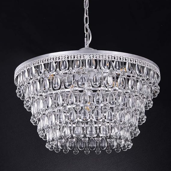 Wellmet 20 Inch Crystal Chandeliers, 6 Lights 5 Tiers Crystal Light, Adjustable Ceiling Pendant Lights, Modern Hanging Chandelier Lighting Fixture for Dining Room, Bedroom, Hallway, Bar, Kitchen, Bath