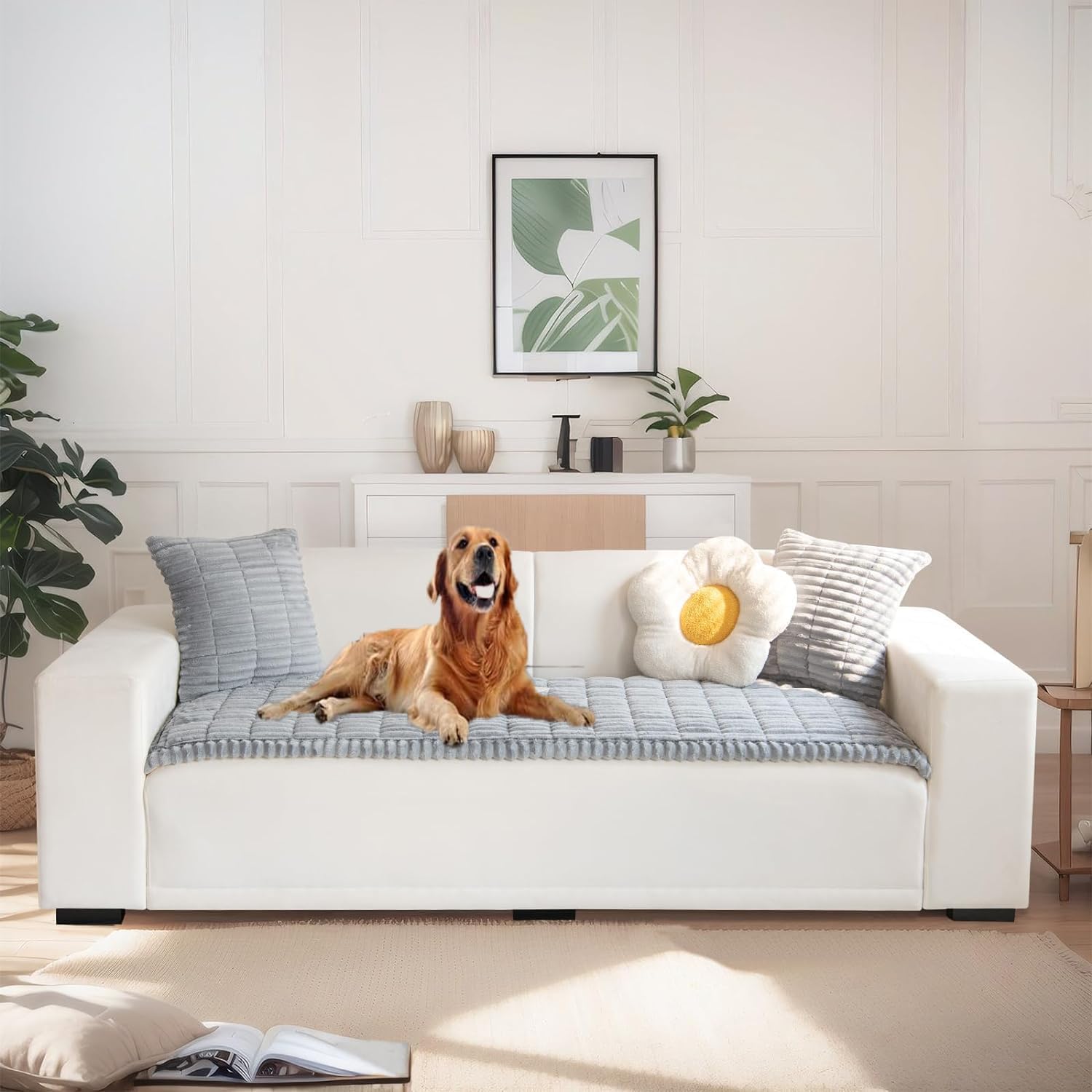 LiveGo Fuzzy Couch Covers for Pets, Couch Protector for Dogs Garden Chic Cotton Protective Couch Cover, Pet Mat Bed Couch Cover Light Gray, 70x150 cm27.6x59.06 in