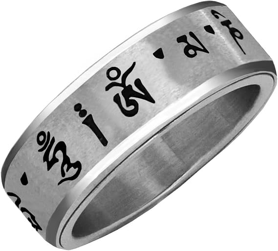 Tibetan Buddhist Prayer Ring (Spinner Ring) Om Mani Padme Hum Silver Size 10