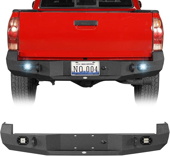u-Box Tacoma Rear Bumper for 2005-2015 Toyota Tacoma 2nd Gen, Offroad Back Bumper Guard with 18w LED Lights Heavy Duty Steel Textured Black