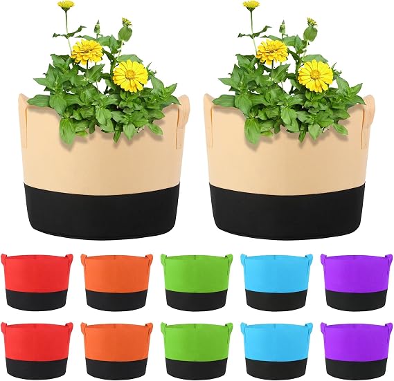 12 Pack 10 Gallon Plant Growing Bags Multicolor Nonwoven Fabric Breathable Grow Bags Heavy Duty Thickened Root Aeration Garden Pots Container for Potato Tomato Flowers Vegetables