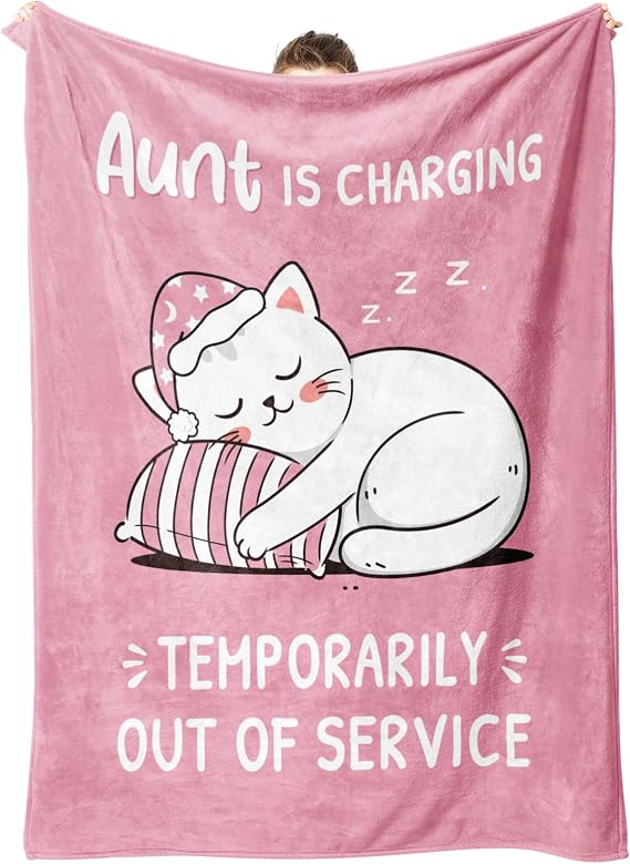 Funny Aunt Gifts from Niece Nephew, Cute Cat Pink Flannel Blanket