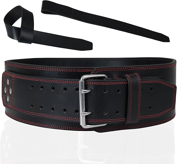 Leather Weight Lifting Belt for Men & Women - 8MM Thick, 4" Wide XXL and Lifting Straps Combo