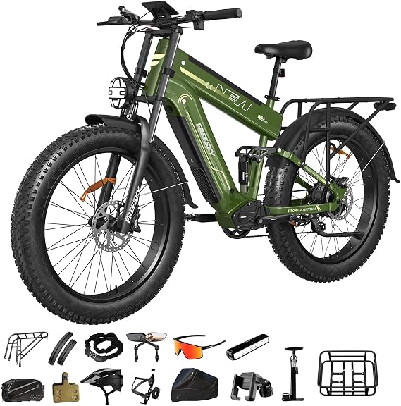 FREESKY Dual Battery Electric Bike for Adults, 48V 45AH 200 Miles Long Range E Bike, 4000W Motor 40MPH+, 26" Fat Tire Fast Mountain EBike, Full Suspension & Hydraulic Brakes, UL 2849 Certified by TUV