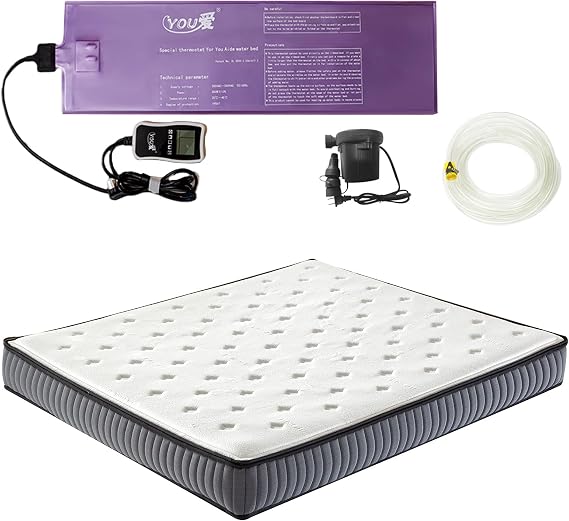 Semi Waveless Water Bed Mattress Queen Size (60x80 Inches) - Softside Foldable Waterbed with Smart Thermostats & Fill/Drain Kit | Soft Cover for Adults