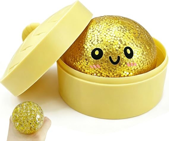 1PCS Mini Glitter Dumpling Squishy, 2026 Upgrade Dumling Mystery Box, Colorful Dumplings Stress Balls Fidget Sensory, Fidget Squeeze Toy for Holiday & Birthday Gifts (Gold)