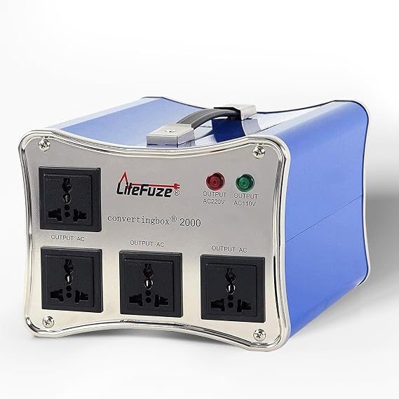 2000W Voltage Converter Step-up/Down Auto Power Transformer - 110/120v to 220/240v - Heavy Duty Circuit Breaker Protection Converting Box Technology - Blue