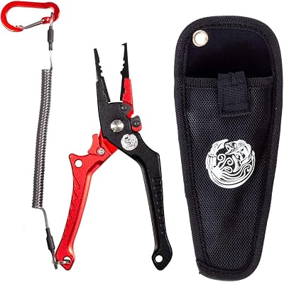 Kraken Bass Fishing Pliers with Hook Sharpener Line Cutters, Split Ring Opener, Light Weight Aluminum, Waterproof, Sheath & Lanyard with Diamond Stone Fish Gear.