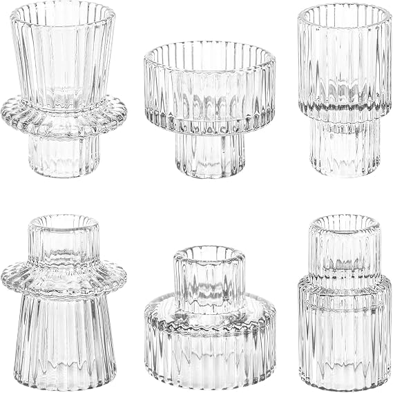 Candle Holders Set,Votive Glass Candle Stick Holders,Pillar Taper Decor Centerpiece for Table,Crystal Tea Light Candle Holders for Home Dinning Wedding Party Festival(6, Clear)