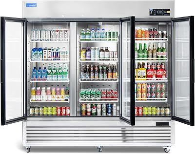 ICECASA 82 W Commercial Display Refrigerator 3 Glass Door Merchandiser Reach-in 72 Cu.ft Stainless Steel Display Refrigerator Fan Cooling for Restuarant, Bar, Shop, etc