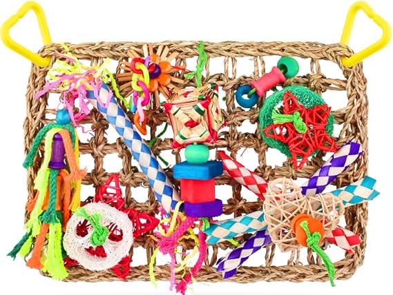 KATUMO Bird Toys, Large Bird Foraging Wall Toy, Woven Climbing Hammock Mat