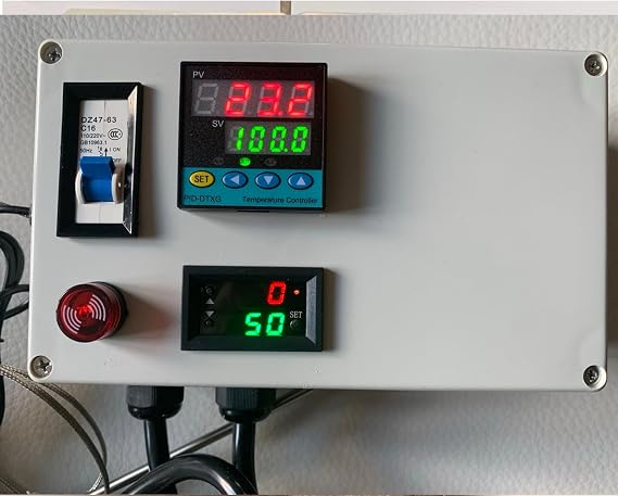 Plug & Play PID Temperature Controller + Timer Control Panel Box with Circuit Breaker for Kiln Oven