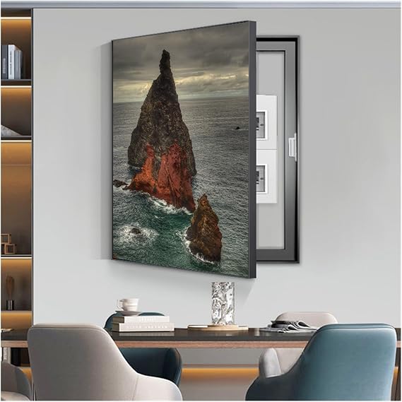 Electric Box Decorative Painting Wall Mounted Electrical Panel Cover Home Living Room Modern Simple Mural with Fram(Black,40x60cm)