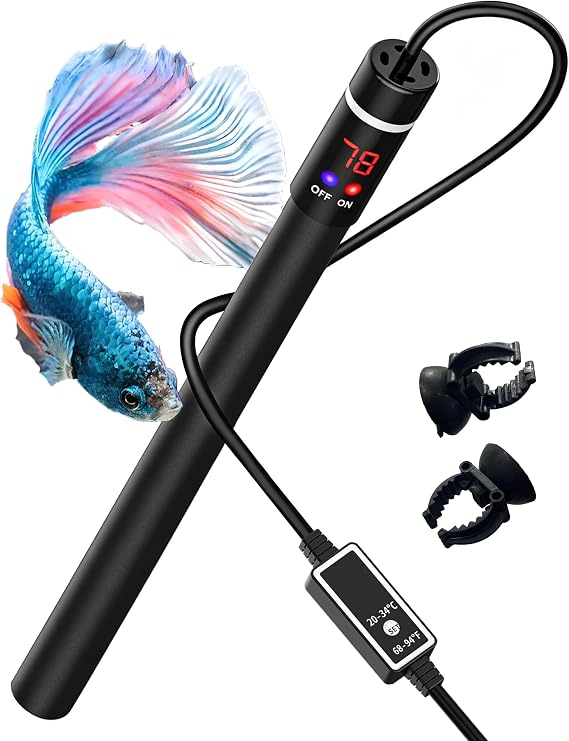 50W Titanium Aquarium Heater with LED Digital Display & External Controller Submersible Fish Tank Heater, Precise 1.8F, IP68 Waterproof, for 3-7 Gallon Freshwater & Saltwater Tanks
