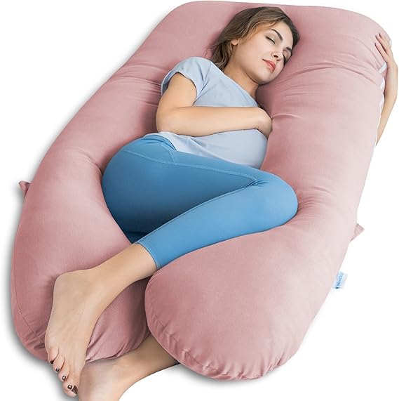 QUEEN ROSE Pregnancy Pillows for Sleeping, Cooling U Shaped Body Pillow, Maternity Pillow for Pregnant Women with Silky Soft Cover, Pink