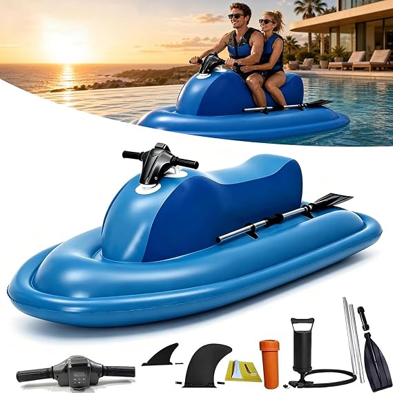 Electric Inflatable Jet Ski For Adults, 500W/700W Underwater Propeller, Motorized Inflatable Ride-On Watercraft Set, 10-Speed Adjustment, 60-180Min Runtime, Dual-Fin Design, For Snorkeling 700W