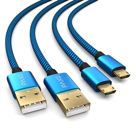 2x PS4 controller charging cable, 4m cable for Playstation 4, Sony PS4, PS4 Slim, Microsoft Xbox One controllers, micro USB charging cable, blue-black