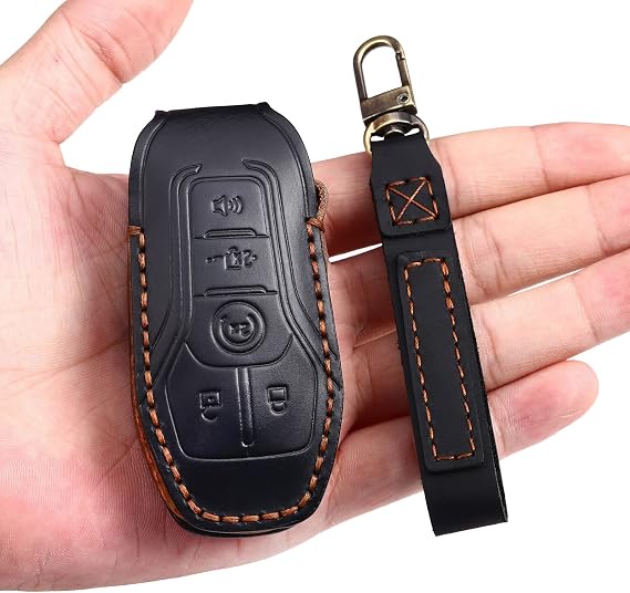 Leather Car Key Fob Cover for Ford Old Mustang F-150 MKZ MKC MKX