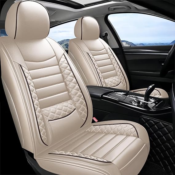 Seat Covers for BMW X3 2005-2024 2025 2026, Luxury Leather Car Seat Cover Full Set Waterproof 5 Seat Protectors,Breathable Vehicle Seat Cover Airbag Compatible Car Cushions(Beige)