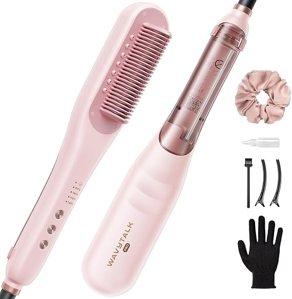 Wavytalk Steam Straight Brush | Steam reduces damage and quickly styles hair while nourishing it | 3-in-1 hair care brush with hair iron straight functionApplies to different types of hair