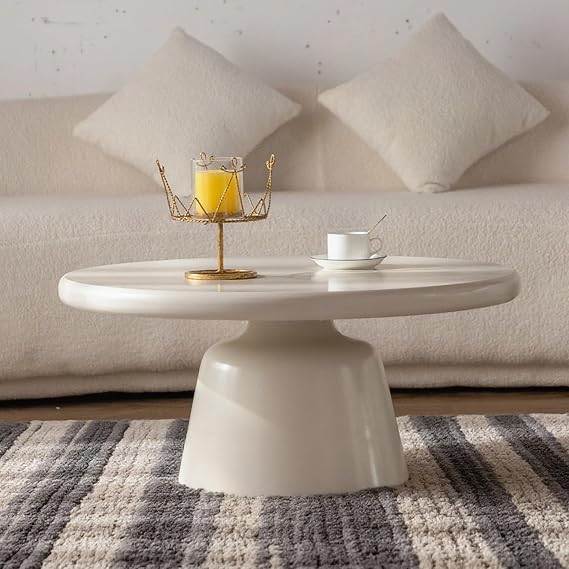 Round Coffee Table, White Modern Coffee Table, Cocktaile Table Wood Circle Coffee Table Sleek Center Table Round Edge & Sturdy Legs for Living Room Bedroom Furniture