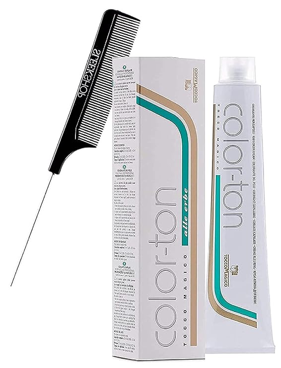 Tocco Magico Color-Ton Alle Erbe Permanent Hair Color Cream (w/Sleek Steel Pin Rat Tail Comb) Haircolor Dye Creme (10D / 10.3 Double Light Golden Blond)