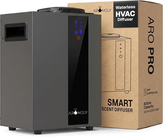 AROMELY ARO PRO HVAC Scent Diffuser Nebulizing Waterless Diffuser Black | For Home, Office, Large Room & Commercial Use Smart Bluetooth App Control, Up to 4,000 SQFT Cold Air Diffusion Technology