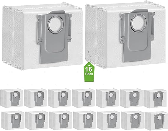 16-Pack Replacement Dust Bags for Roborock Q5/Q5+/Q5 Pro/Q5 Pro+/Q7 Max/Q7 Max+/Q8 Max/S7 MaxV Ultra/S8 MaxV Ultra Robot Vacuum, HEPA Filtration, Large Capacity