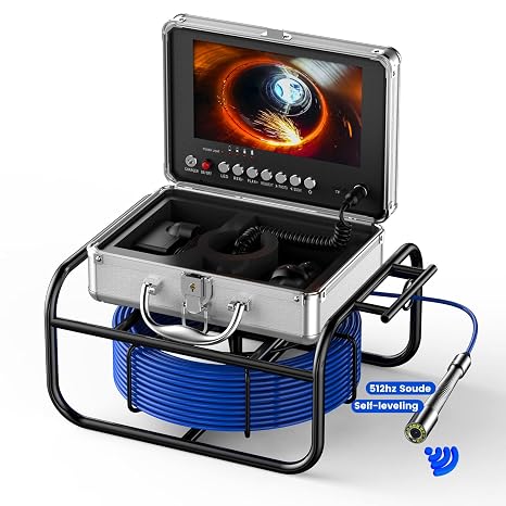 Sewer Camera Plumbing Inspection Snake - Comstex 9'' Self-Leveling 100 FT Drain Camera with 512Hz Sonde, Waterproof Cam for Pipe Scope