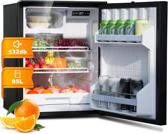 SMETA RV Refrigerator 12V/24V DC Fridge 3 cuft/85L 12 volt Refrigerator Undercounter Electric Cooler for RV Camping Truck Travel, Reversible Door, Seamless, LED
