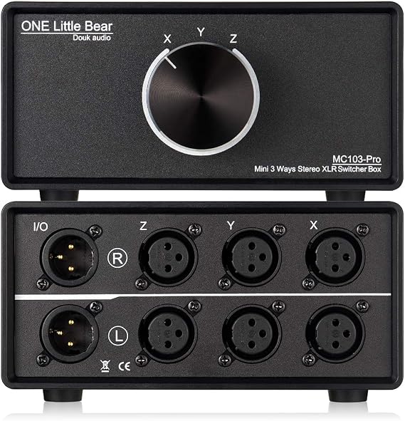 DoukAudio XLR Audio Switcher 3-In-1-Out: Balanced Passive Selector Stereo Converter for Multi Source Comparison Gold Plated Shielded Aluminum Studio HiFi Audiophile