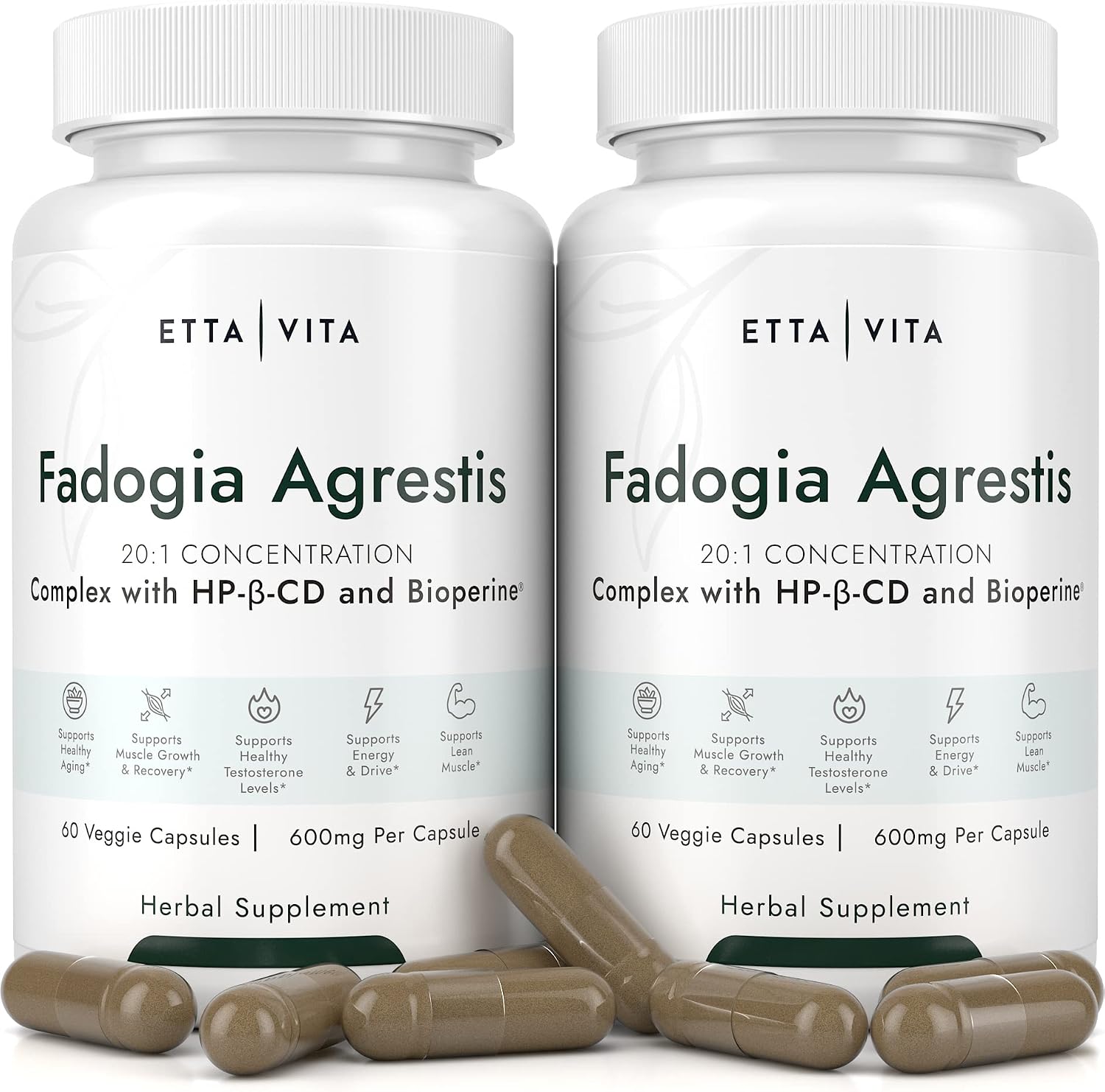 2-Pack Organic Fadogia Agrestis 600mg for Natural Test Support 2X More Pure - 3X More Absorbent Athlete Approved - Supports Muscle Growth & Recovery, Healthy Energy Levels, Stamina - 120ct