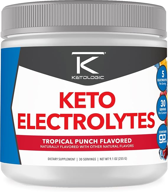 Ketologic Keto Electrolyte Powder (Tropical Punch) 30 Servings | Sugar-Free Hydration Drink Mix with goBHB Complex