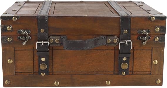 Atyhao Vintage Handbag Wooden Chest Portable Storage Trunk, Retro Suitcase for Clothes Toys Photo Prop, Strong Leather Handle (Large)