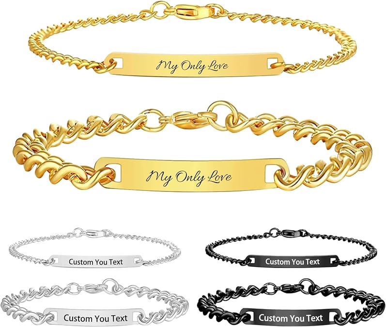 Custom Name Bar Bracelet Personalized,Engraved Stainless Steel ID Name Bracelets -Personalized Gift for Men Women Lover