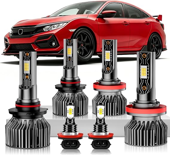 Light Bulbs Fits for Honda Civic (2014 2015 2016 2017 2018 2019 2020 2021), Vehicle lights & Fog Light Bulbs Combo Kit, 600% Upgrade Easy-Install 6-Pack