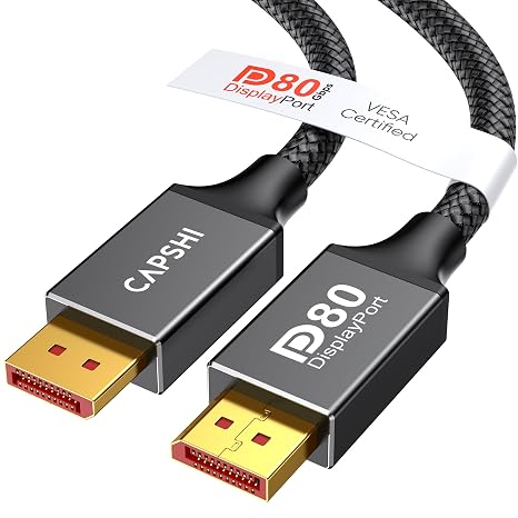 Capshi DP80 DisplayPort 2.1 Cable (VESA Certified), 80Gbps DP 2.1a Cord (8K@240Hz, 4K@540Hz 360Hz 240Hz), 16K Display Port Cord for Gaming Monitor, RTX 5090, 7900XTX, HDR/FreeSync/G-Sync (6.6 Ft)
