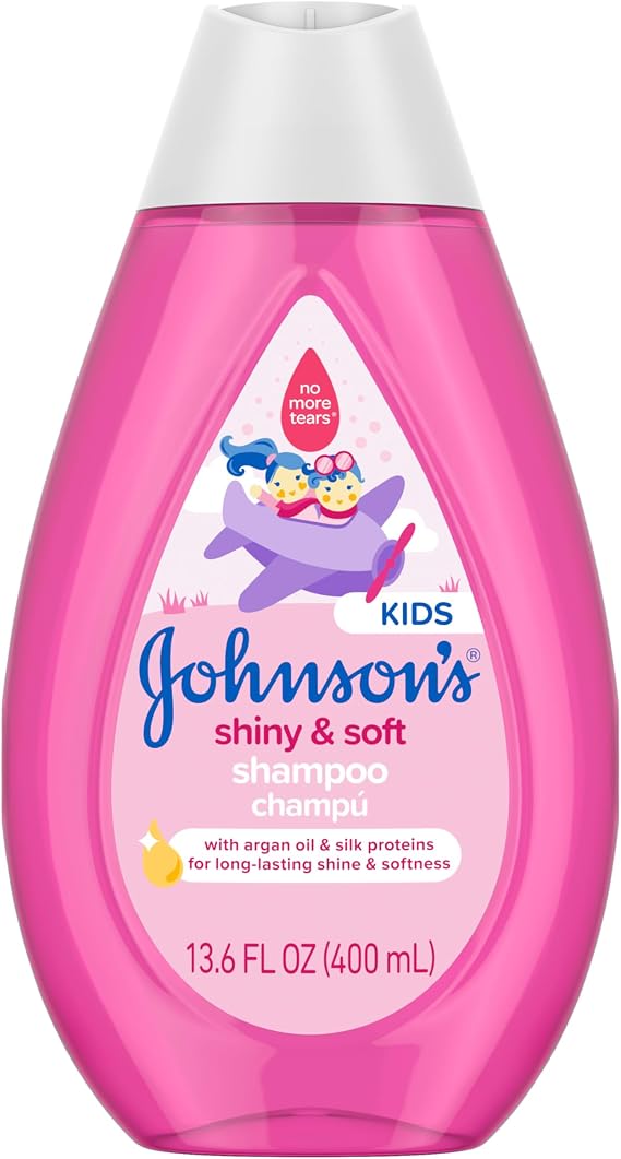 Johnson's Kids' Shiny & Soft Shampoo, Argan Oil, Silk Proteins, 13.6 fl. oz